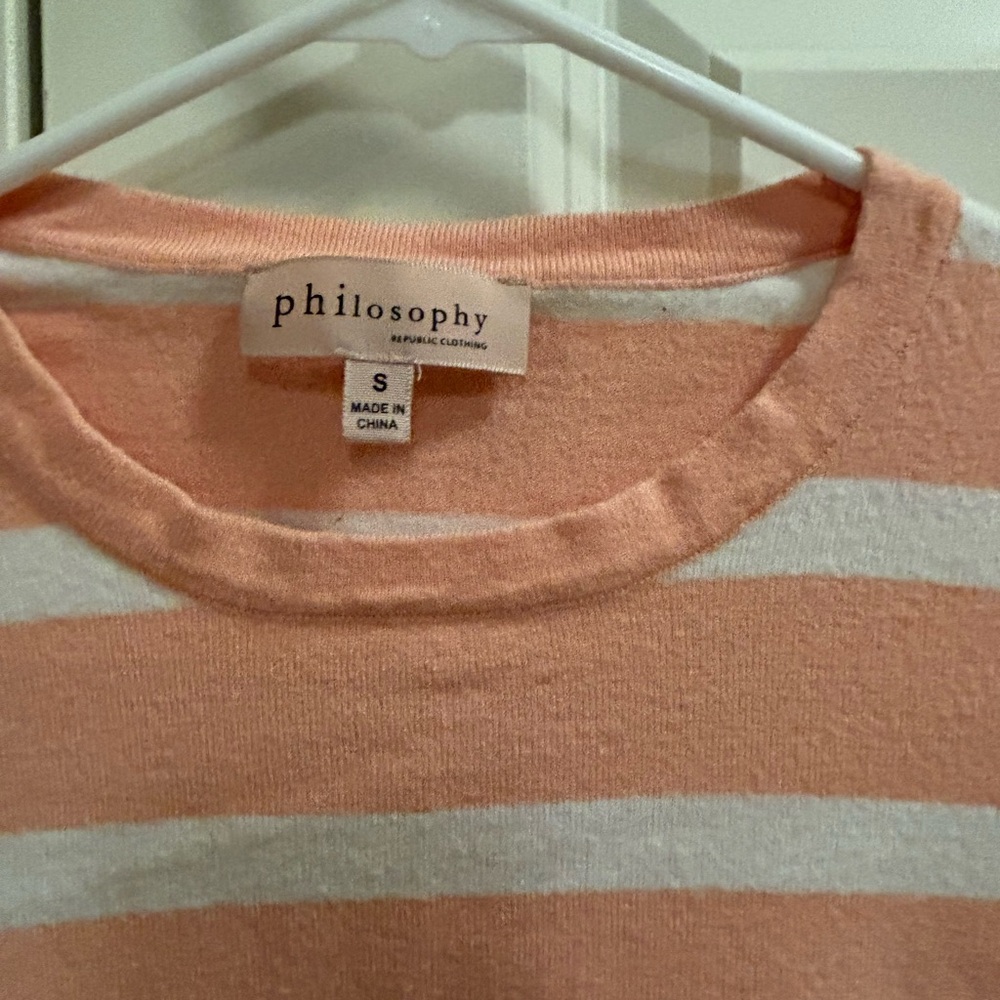 1 hr sale Philosophy Coral and White Striped Sweater NWOT